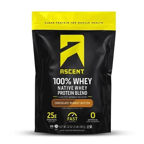 Ascent 100% Whey Protein Powder - Post Workout Whey Protein Isolate, Zero Artificial - TrustMedUSA