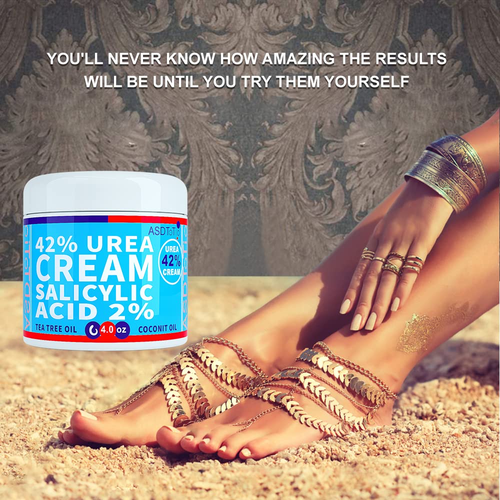 ASDToTio Urea Cream 42% - Premium Urea Foot Cream - With 2% Salicylic Acid, Tea Tree Oil, Shea Butter, Aloe Vera - For Feet, Hands, Heels, Elbows, Knees and More - 4 oz - Maple Wellness Supplements