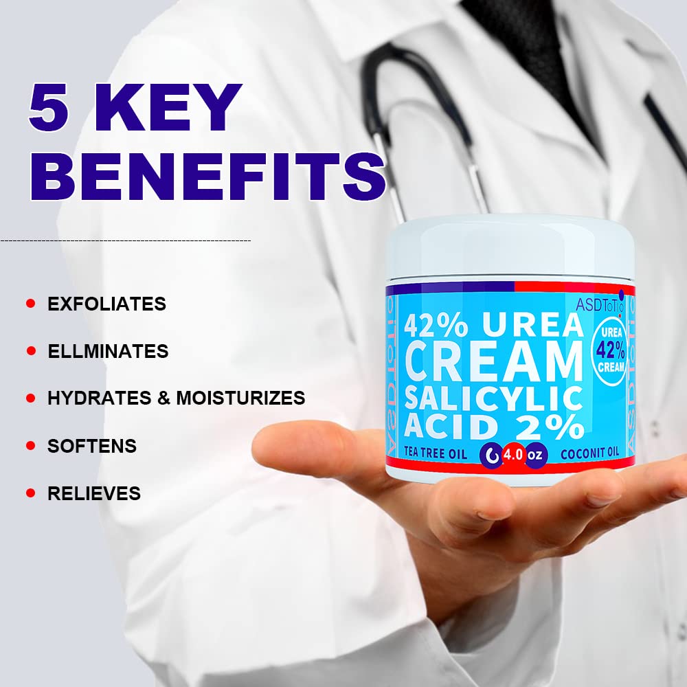 ASDToTio Urea Cream 42% - Premium Urea Foot Cream - With 2% Salicylic Acid, Tea Tree Oil, Shea Butter, Aloe Vera - For Feet, Hands, Heels, Elbows, Knees and More - 4 oz - Maple Wellness Supplements
