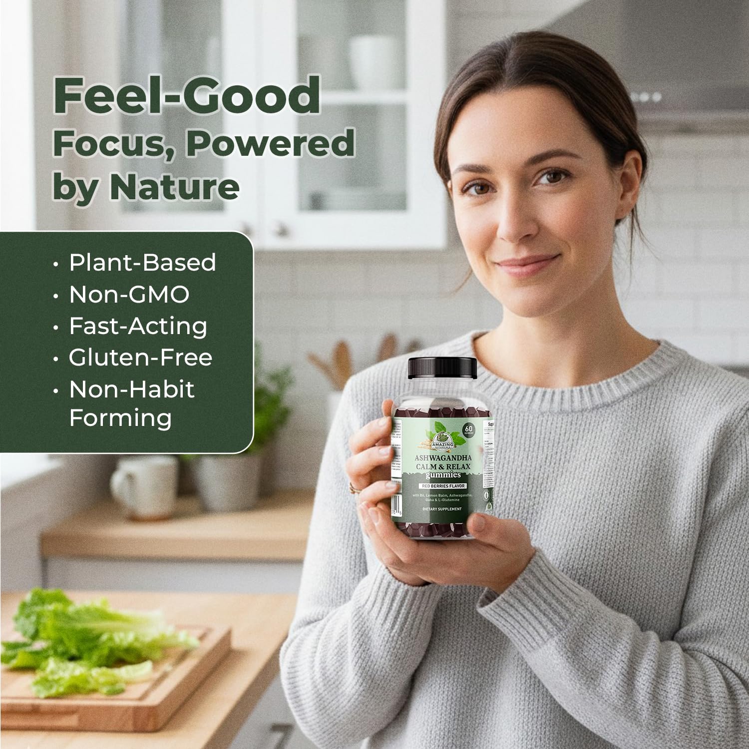 Ashwagandha Calm & Relax Gummies with Vitamin B6, Lemon Balm, GABA & L-Glutamine – 60 Gummies – Red Berries Flavor – Improve Sleep, Stress Relief & Mood – Vegan, Gluten-Free, Non-GMO - TrustMedUSA
