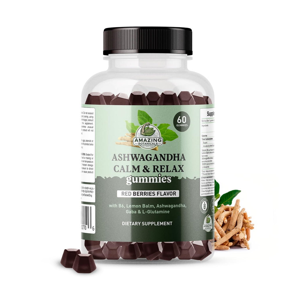 Ashwagandha Calm & Relax Gummies with Vitamin B6, Lemon Balm, GABA & L-Glutamine – 60 Gummies – Red Berries Flavor – Improve Sleep, Stress Relief & Mood – Vegan, Gluten-Free, Non-GMO - TrustMedUSA