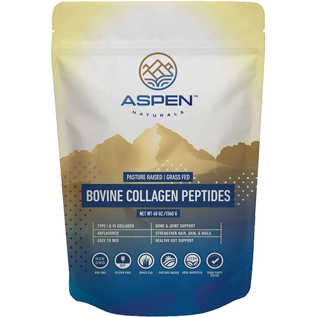 ASPEN NATURALS Grass fed Bovine Collagen Peptides Powder 3lb - Collagen for Women, USA Sourced from USDA Inspected Cattle, Gluten Free, Paleo Friendly, Water Soluble, Flavorless, Easily Mixes - Maple Wellness Supplements