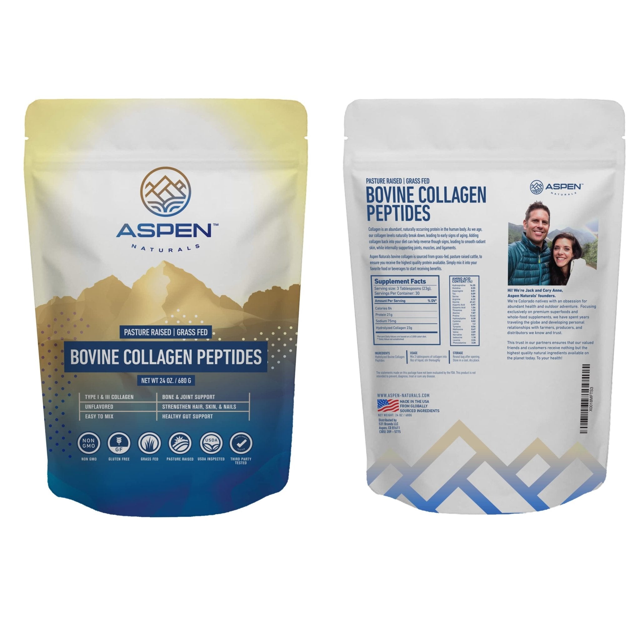 ASPEN NATURALS Grass fed Bovine Collagen Peptides Powder 3lb - Collagen for Women, USA Sourced from USDA Inspected Cattle, Gluten Free, Paleo Friendly, Water Soluble, Flavorless, Easily Mixes - Maple Wellness Supplements