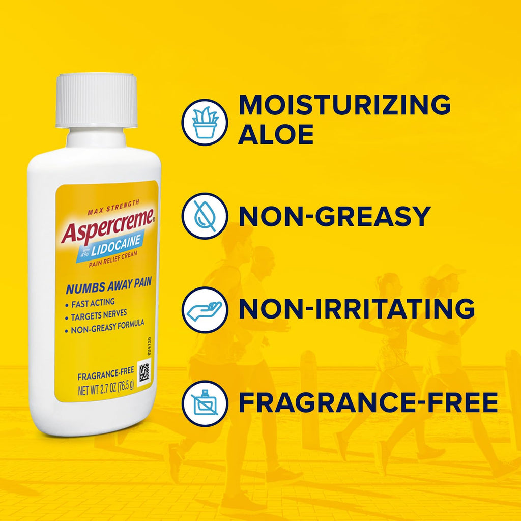 Aspercreme Lidocaine Pain Relief Cream Soothes Aggravated Nerves, Numbing Topical Analgesic with Max-Strength 4% Lidocaine & Moisturizing Aloe, 2.7 Oz. - TrustMedUSA