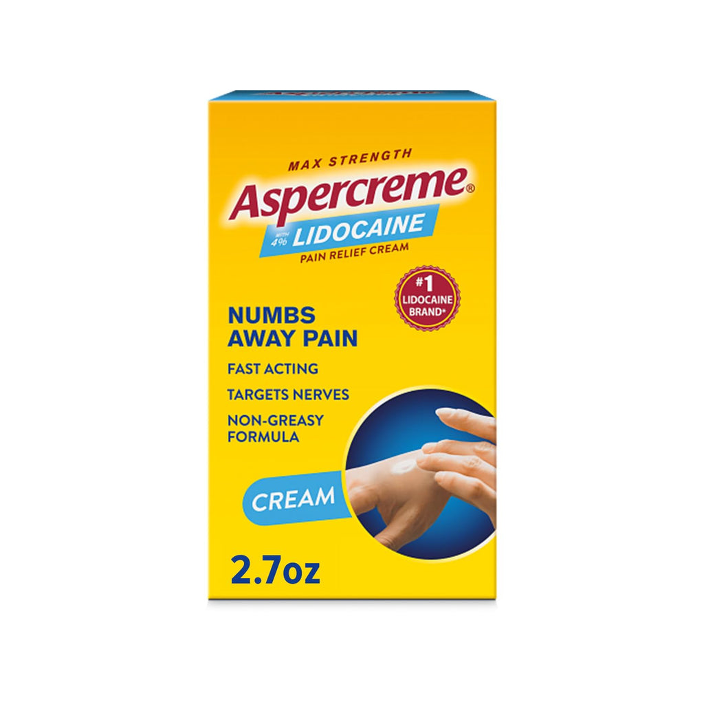 Aspercreme Lidocaine Pain Relief Cream Soothes Aggravated Nerves, Numbing Topical Analgesic with Max-Strength 4% Lidocaine & Moisturizing Aloe, 2.7 Oz. - TrustMedUSA