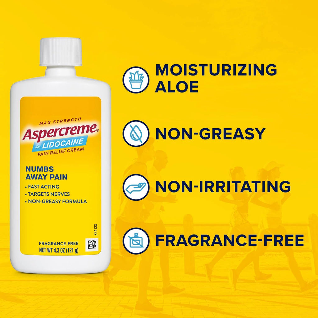Aspercreme Max Strength Lidocaine Pain Relief Dry Spray 4 oz. Odor Free with Lidocaine Maximum Strength Pain Relief Cream, 4.3 Oz - TrustMedUSA