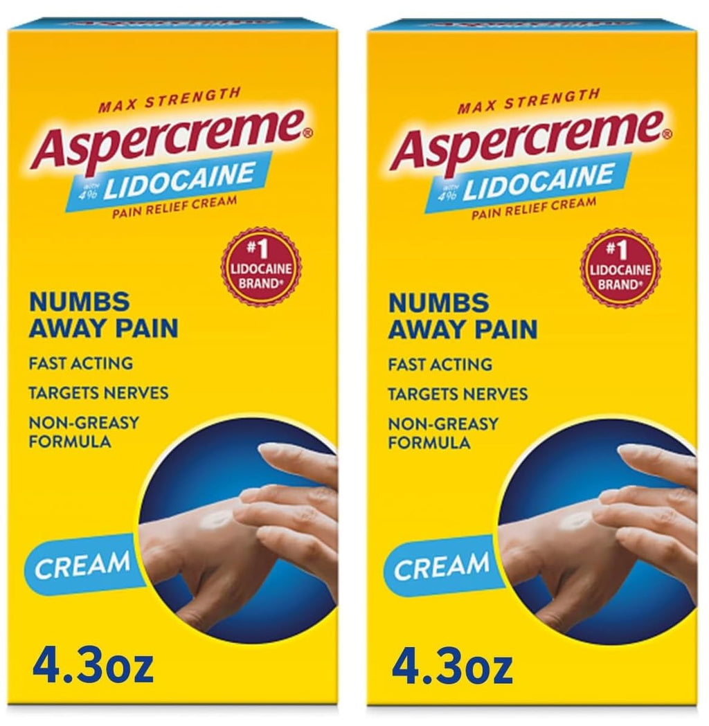 Aspercreme with Lidocaine Maximum Strength Pain Relief Cream, 4.3 Oz (Pack of 2) - TrustMedUSA