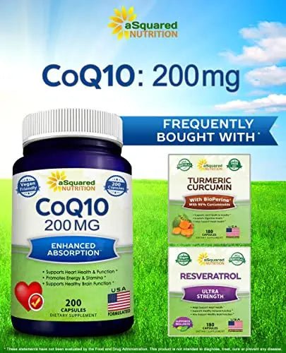 aSquared Nutrition CoQ10 (200 Capsules and 200mg) - High Absorption Vegan CO Q-10 - TrustMedUSA