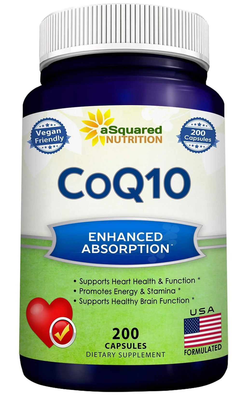 aSquared Nutrition CoQ10 (400mg Max Strength, 200 Capsules) - High Absorption Vegan Coenzyme Q10 Powder - Ubiquinone Supplement Pills, Extra Antioxidant CO Q-10 - TrustMedUSA