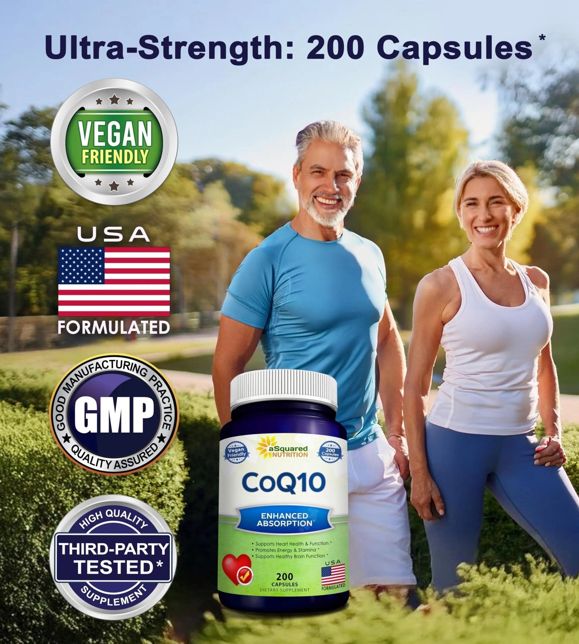 aSquared Nutrition CoQ10 (400mg Max Strength, 200 Capsules) - High Absorption Vegan Coenzyme Q10 Powder - Ubiquinone Supplement Pills, Extra Antioxidant CO Q-10 - TrustMedUSA