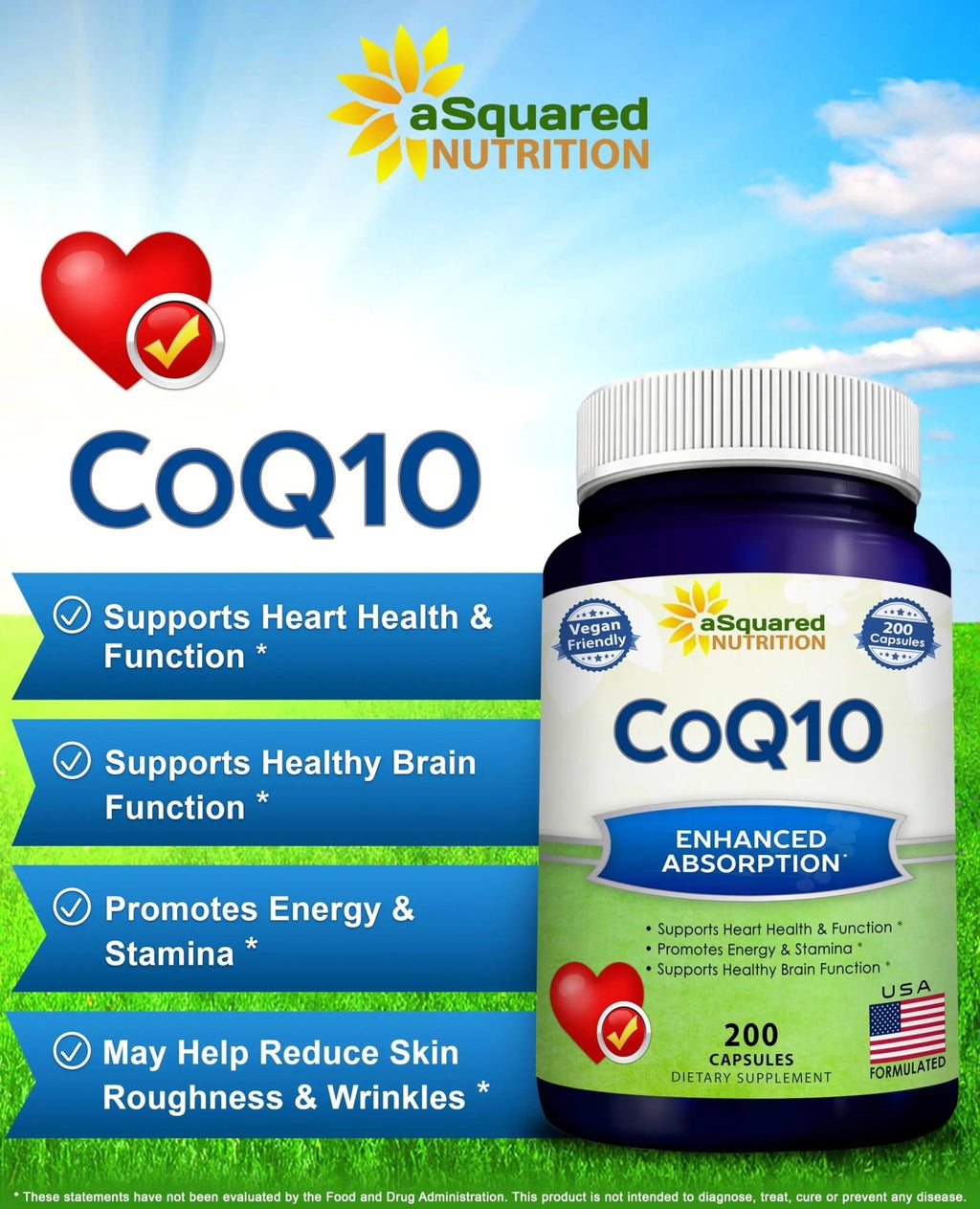 aSquared Nutrition CoQ10 (400mg Max Strength, 200 Capsules) - High Absorption Vegan Coenzyme Q10 Powder - Ubiquinone Supplement Pills, Extra Antioxidant CO Q-10 - TrustMedUSA