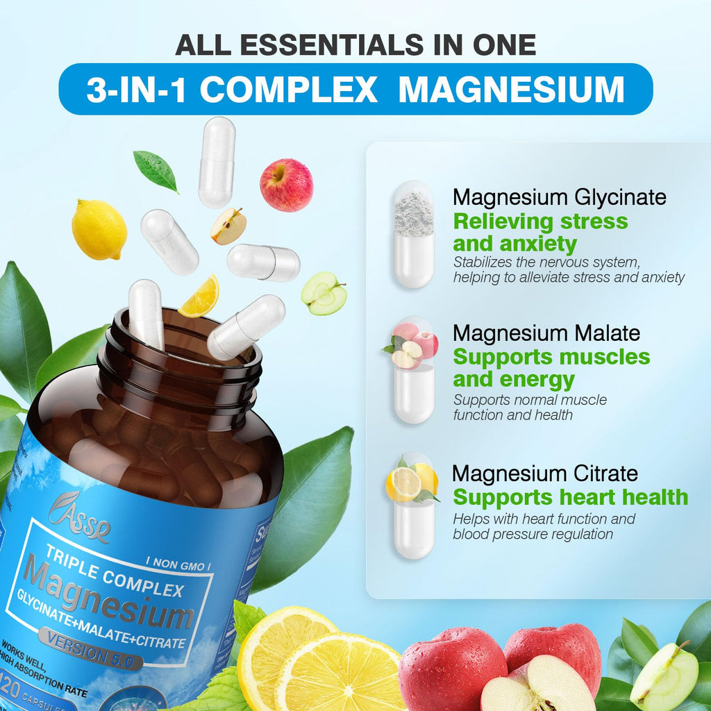ASSR Triple Magnesium Complex – 300mg Magnesium Supplement with Glycinate, Malate & Citrate – Supports Relaxation, Muscle & Nerve Function - TrustMedUSA