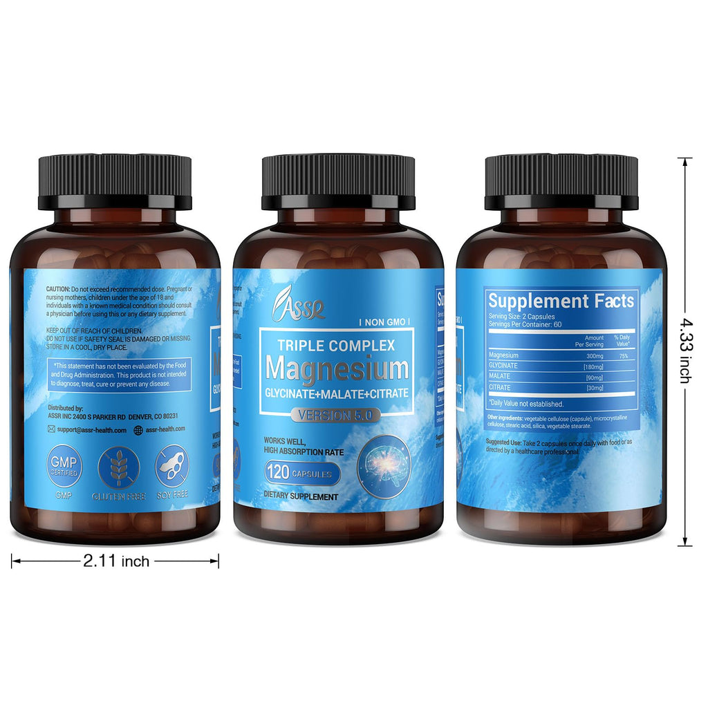 ASSR Triple Magnesium Complex – 300mg Magnesium Supplement with Glycinate, Malate & Citrate – Supports Relaxation, Muscle & Nerve Function - TrustMedUSA