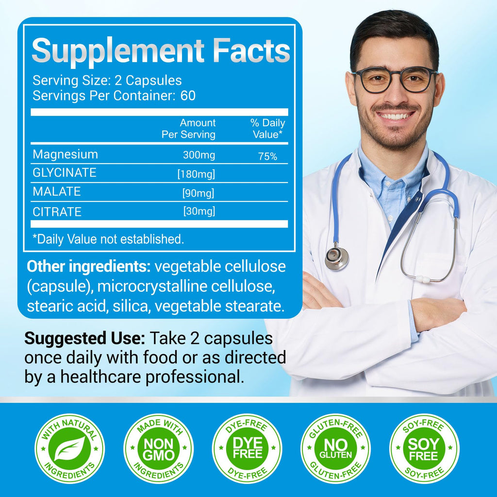 ASSR Triple Magnesium Complex – 300mg Magnesium Supplement with Glycinate, Malate & Citrate – Supports Relaxation, Muscle & Nerve Function - TrustMedUSA