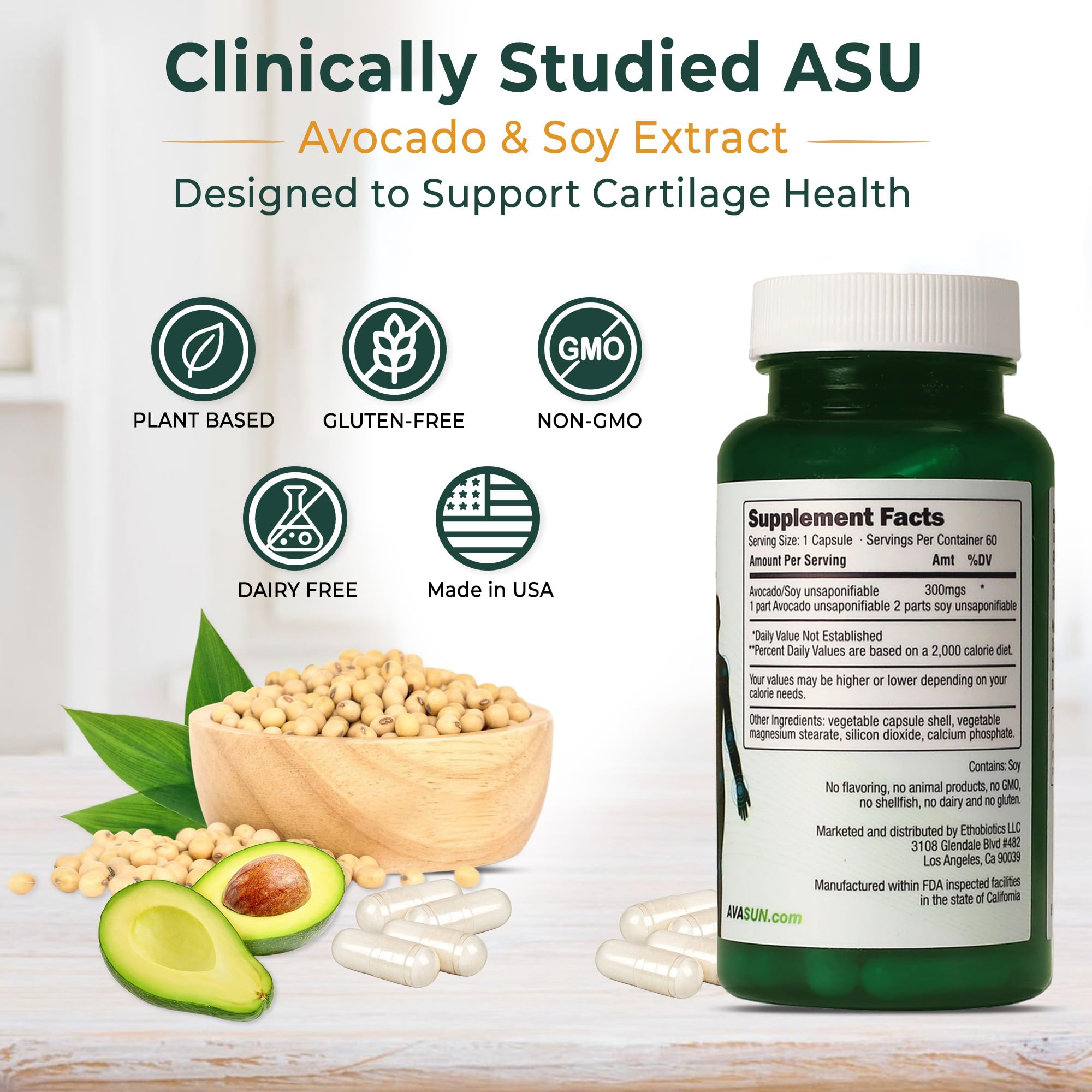ASU Joint Support Supplement – 300mg Avocado Soy Unsaponifiables for Joint Comfort, Mobility & Cartilage Health, Clinically Studied, Plant-Based, Non-GMO, Gluten-Free, 60 Capsules (2 Month Supply) - TrustMedUSA