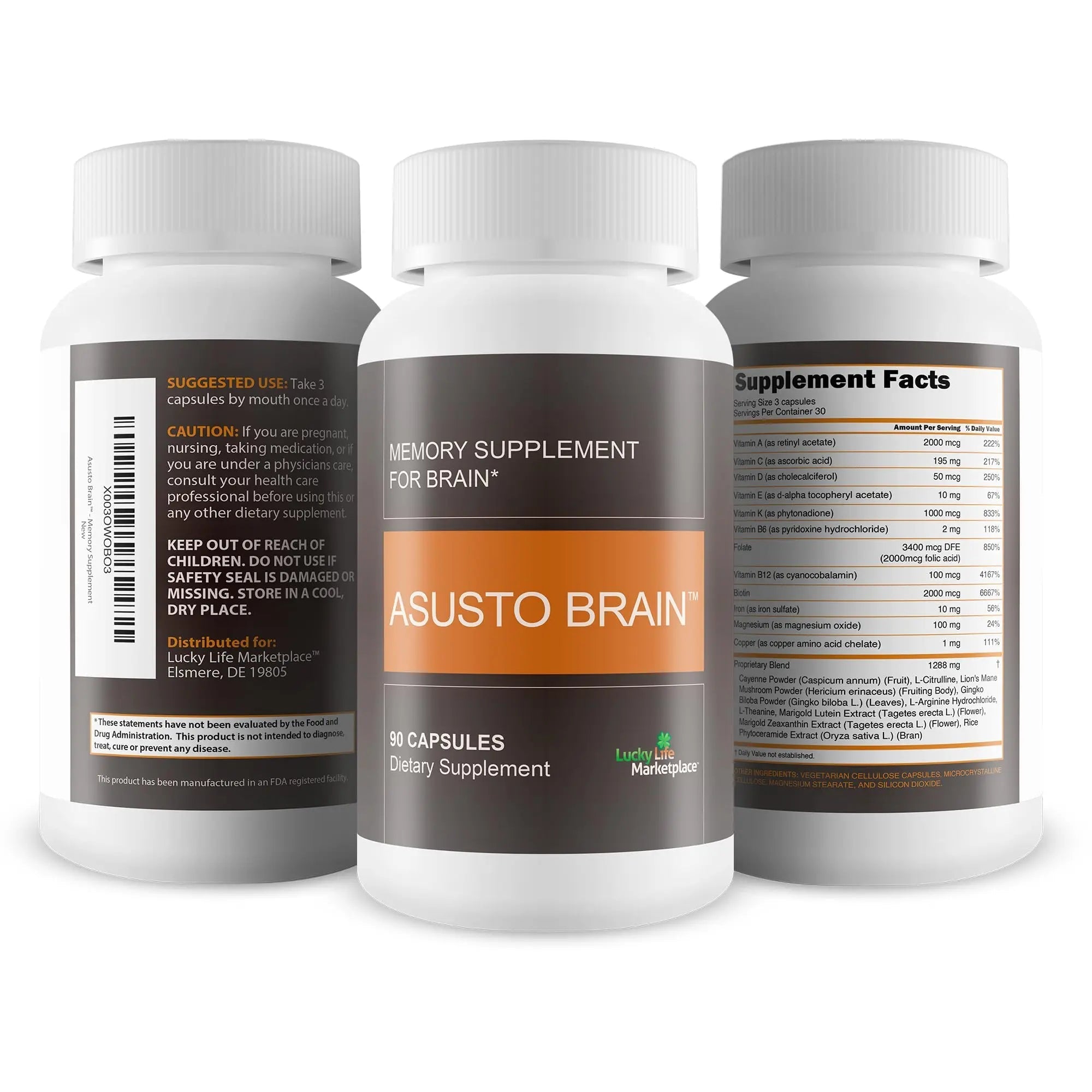 Asusto Memory Supplement for Brain - Improved Capsule Formula - Natural Brain, Memory, & Focus Support - Brain Support - Brain Supplement - Nootropic - Natural Asusto Sandalwood Improved Formula - TrustMedUSA