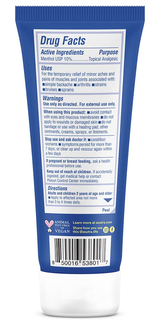 ASUTRA Muscle Pain Relief Cream, Cooling Menthol with Moisturizing Magnesium and Arnica Montana Oil, 3.4 oz - TrustMedUSA