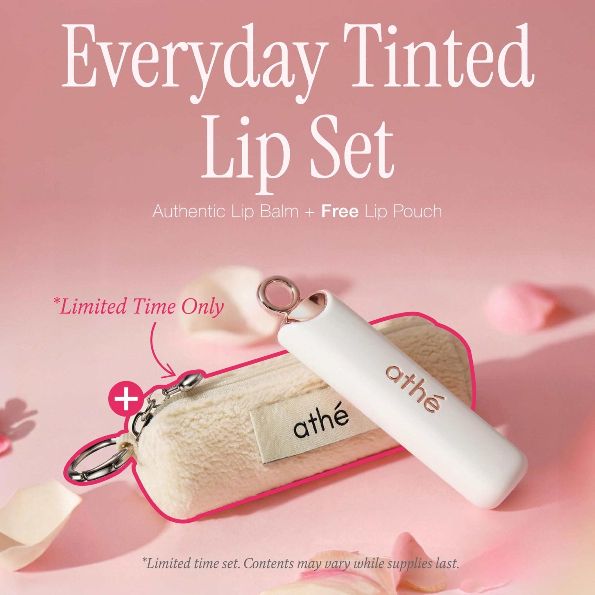athé Everyday Tinted Lip Set – Tinted Lip Balm Stick with Madecassoside, Ceramide & Squalane, Includes Lip Pouch | Hydrating, Non-Sticky, Vegan K-Beauty Lip Care - TrustMedUSA