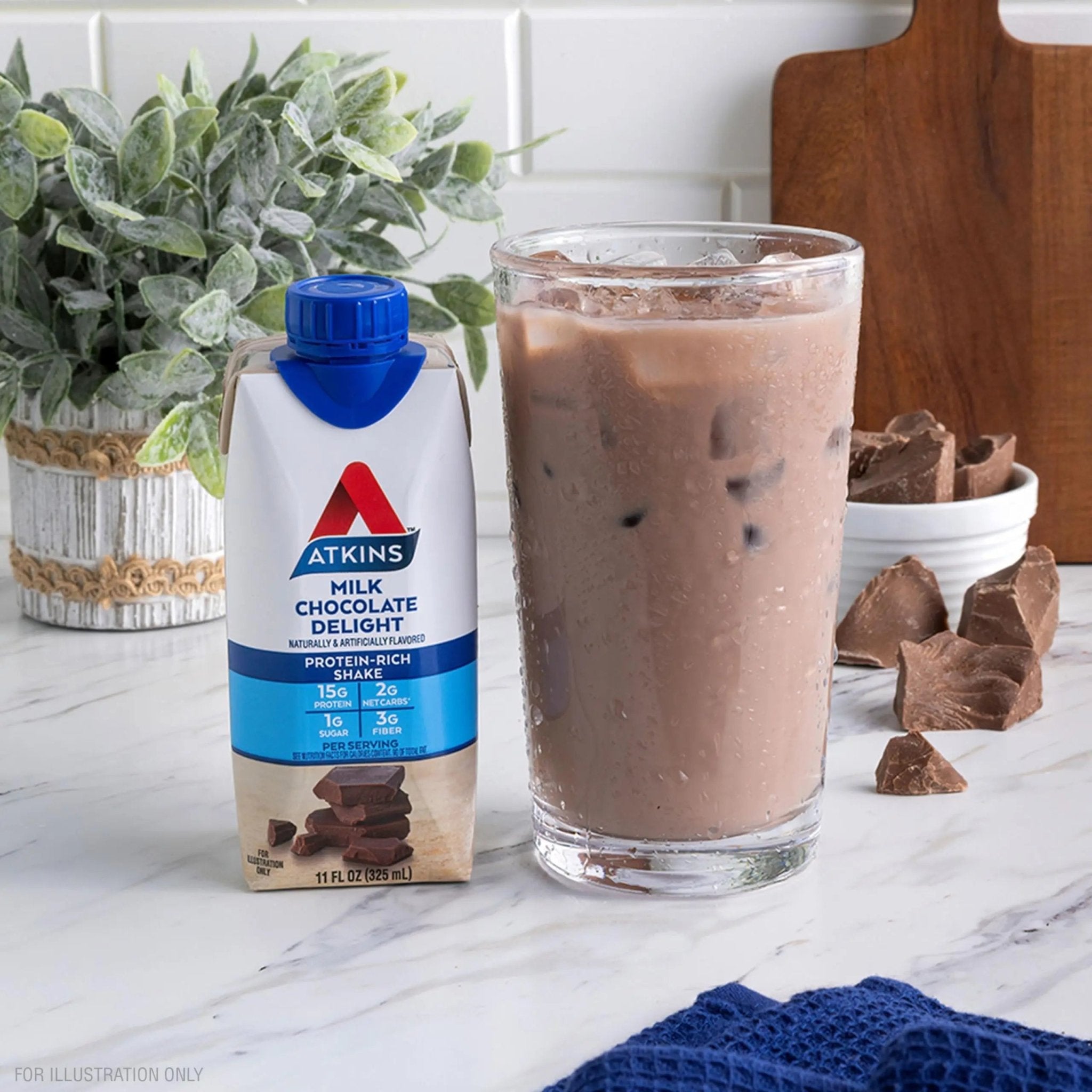 Atkins Milk Chocolate Delight Protein Shake, 15g Protein, Low Glycemic, 2g Net Carb - TrustMedUSA