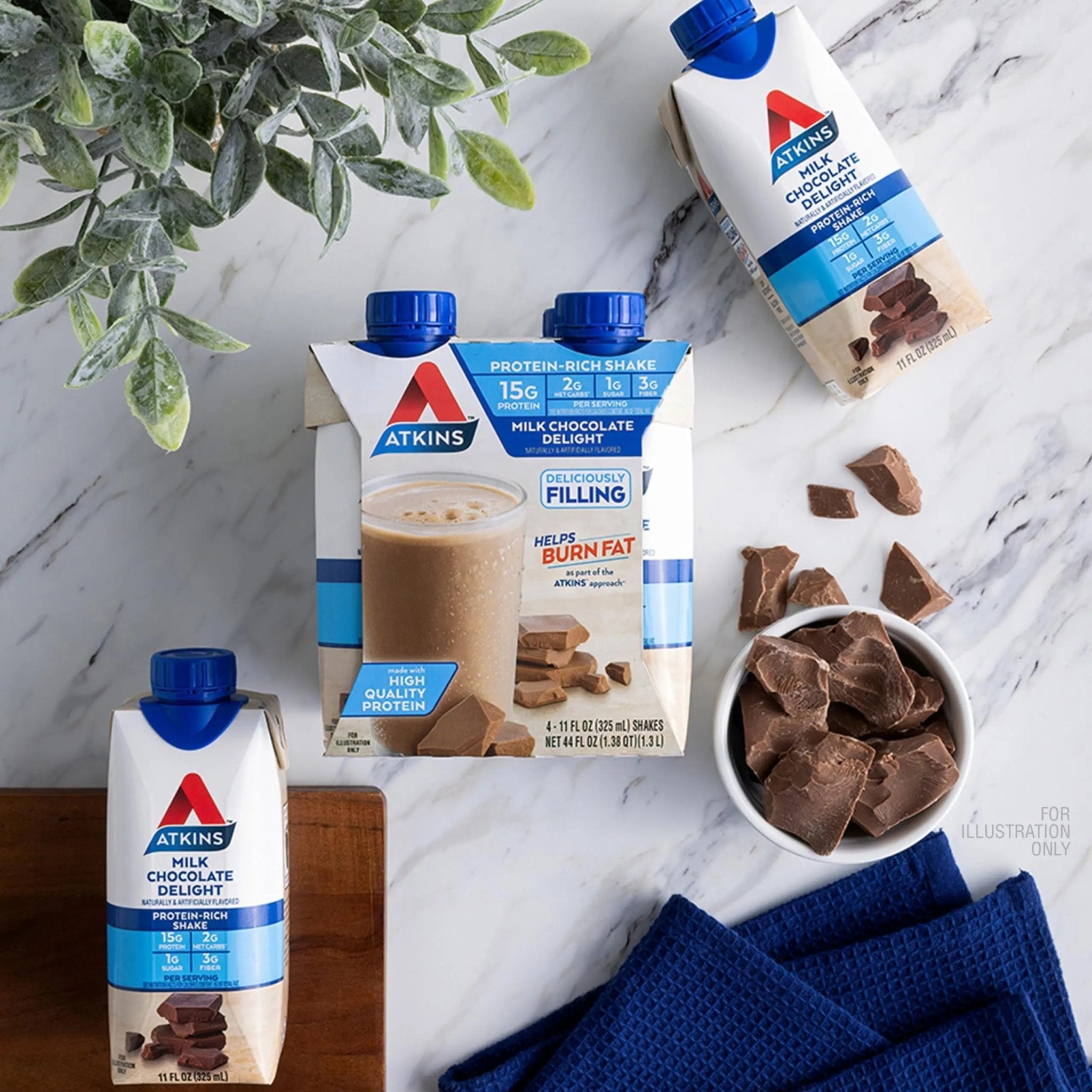 Atkins Milk Chocolate Delight Protein Shake, 15g Protein, Low Glycemic, 2g Net Carb - TrustMedUSA