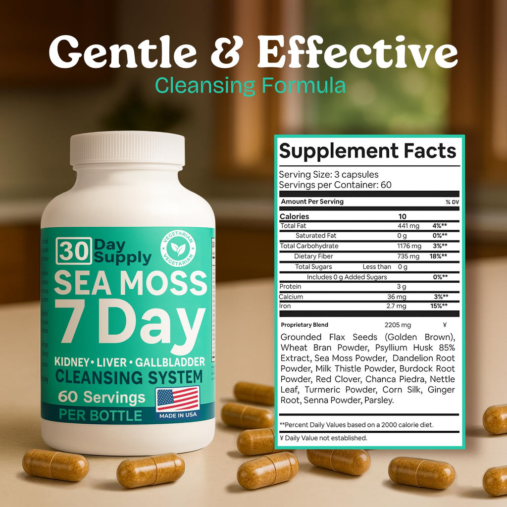 Atlantic Naturals Sea Moss Capsules – 7 Day Herbal Blend for Liver & Gallbladder Wellness – with Dandelion Root, Milk Thistle, Burdock Root, Red Clover & Chanca Piedra – 180 Count Sea Moss Capsules - TrustMedUSA