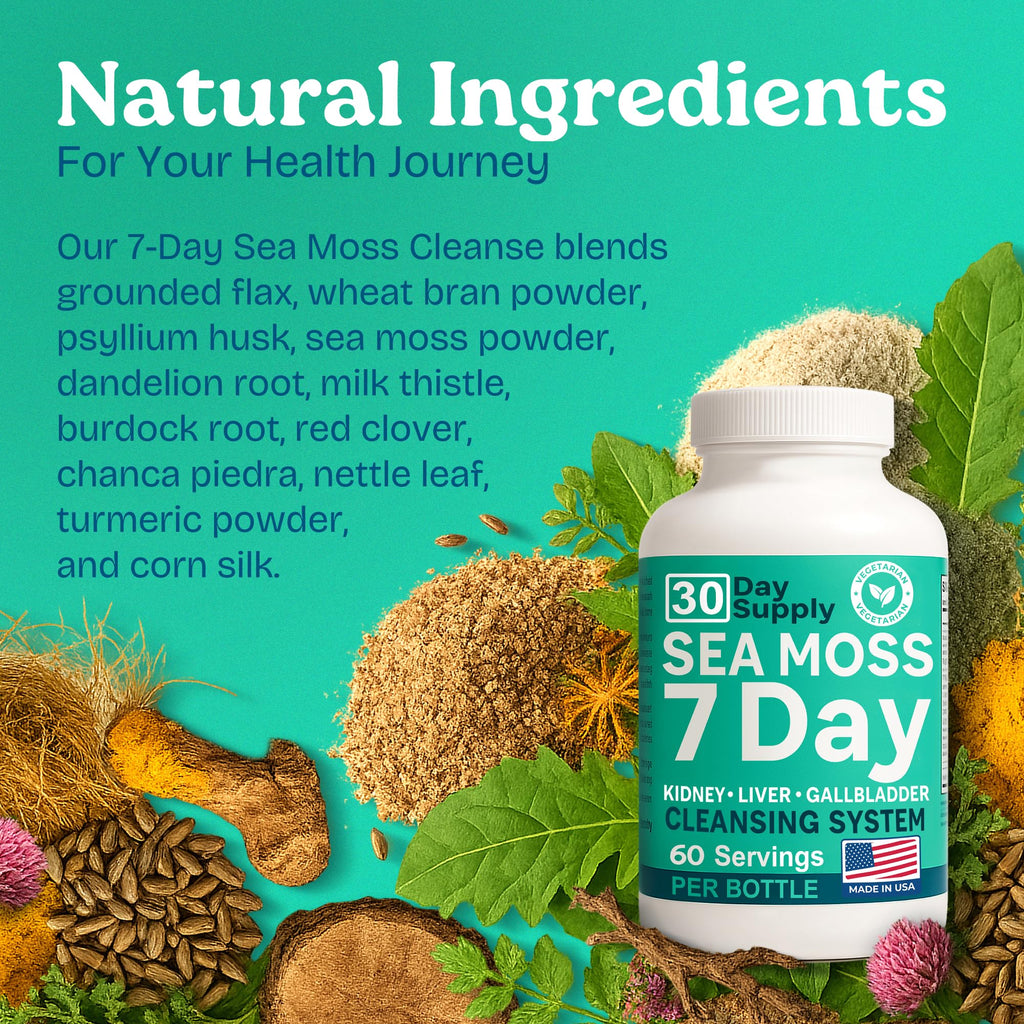 Atlantic Naturals Sea Moss Capsules – 7 Day Herbal Blend for Liver & Gallbladder Wellness – with Dandelion Root, Milk Thistle, Burdock Root, Red Clover & Chanca Piedra – 180 Count Sea Moss Capsules - TrustMedUSA