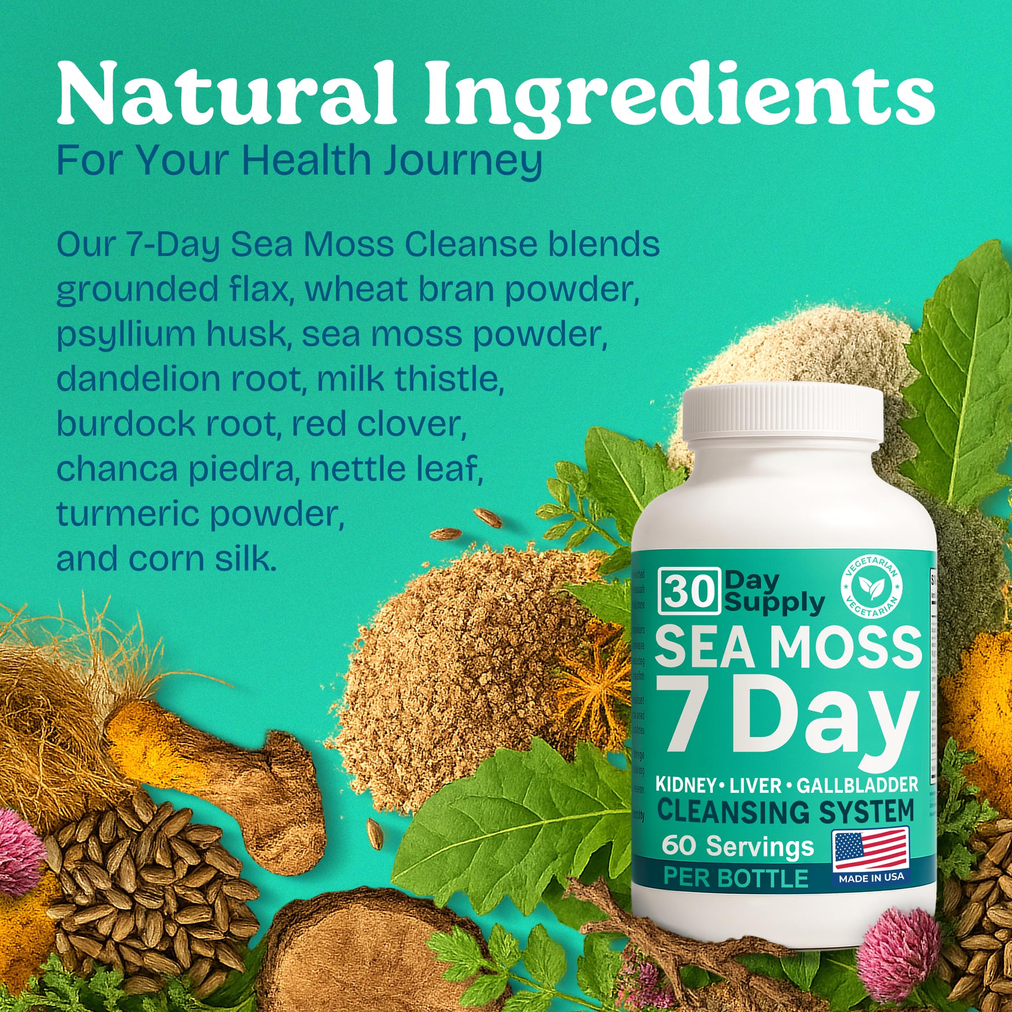 Atlantic Naturals Sea Moss Capsules – 7 Day Herbal Blend for Liver & Gallbladder Wellness – with Dandelion Root, Milk Thistle, Burdock Root, Red Clover & Chanca Piedra – 180 Count Sea Moss Capsules - TrustMedUSA