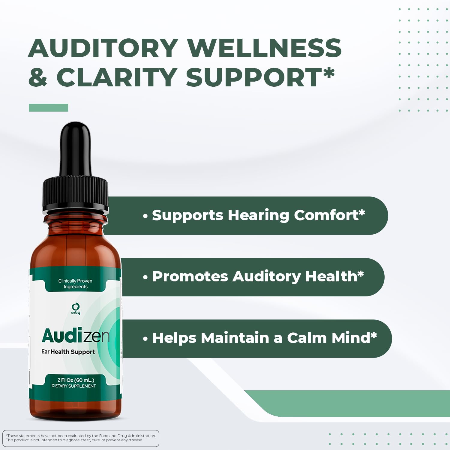 Audizen Drops – Natural Daily Liquid Supplement with Herbal Extracts, Maca Root, Green Tea, Grape Seed & Ginseng – Non-GMO, Gluten-Free, Plant-Based, GMP Certified, Made in USA - 30ml, 3 Month Supply - TrustMedUSA