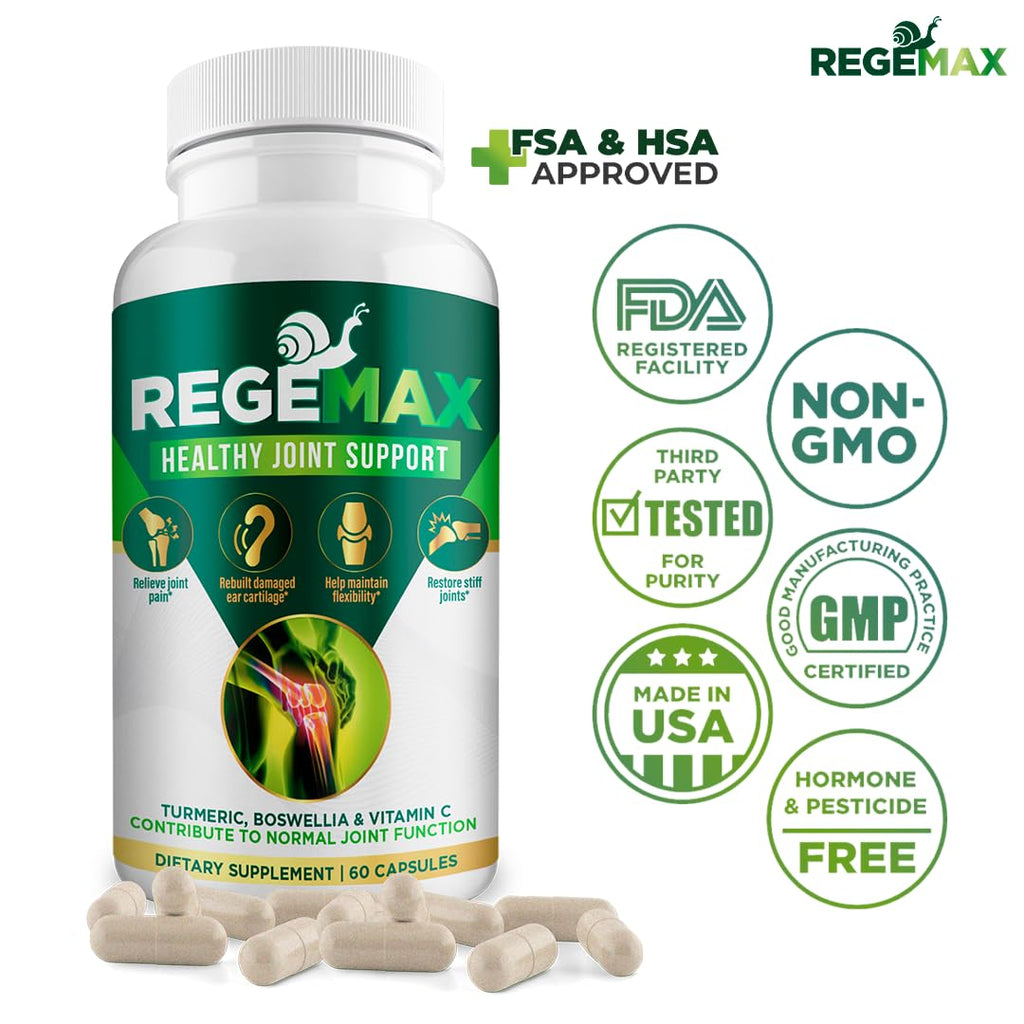 AURA VITAMINS REGEMAX regenerates and Helps Alleviate Joint discomfort Supplement, Snail Protein, Boswellia Serrata, and Turmeric – 60 Caps. (2) - TrustMedUSA