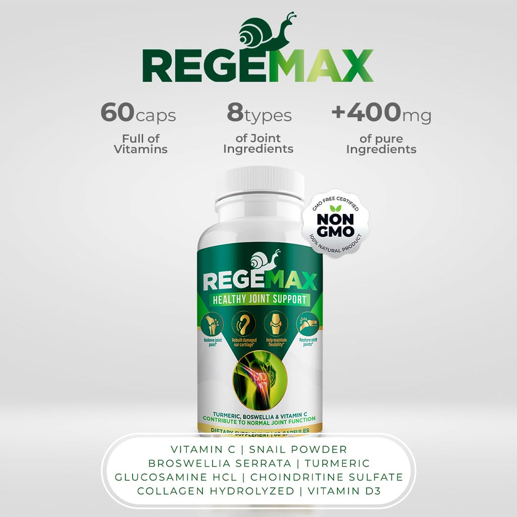 AURA VITAMINS REGEMAX regenerates and Helps Alleviate Joint discomfort Supplement, Snail Protein, Boswellia Serrata, and Turmeric – 60 Caps. (2) - TrustMedUSA