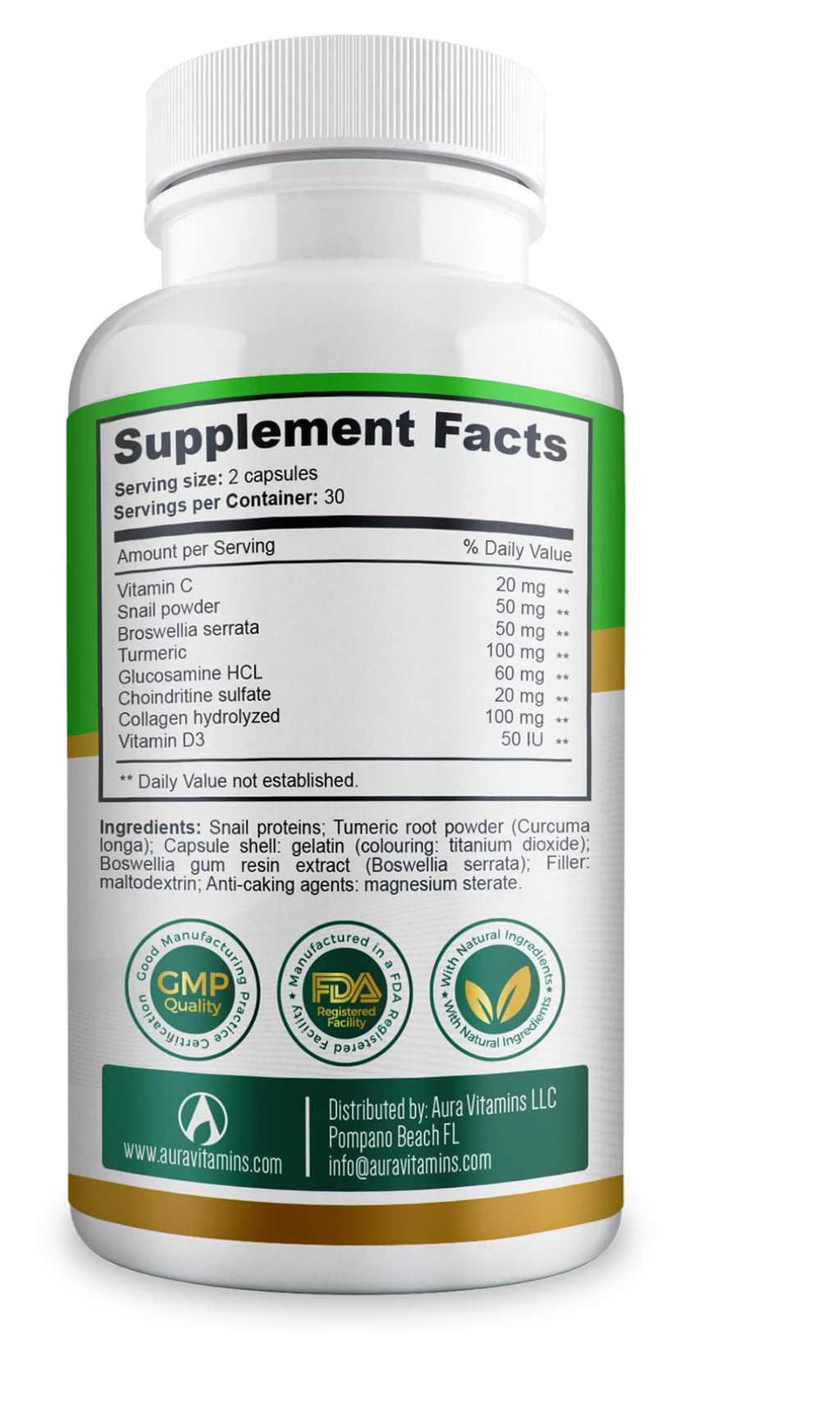 AURA VITAMINS REGEMAX regenerates and Helps Alleviate Joint discomfort Supplement, Snail Protein, Boswellia Serrata, and Turmeric – 60 Caps. (2) - TrustMedUSA
