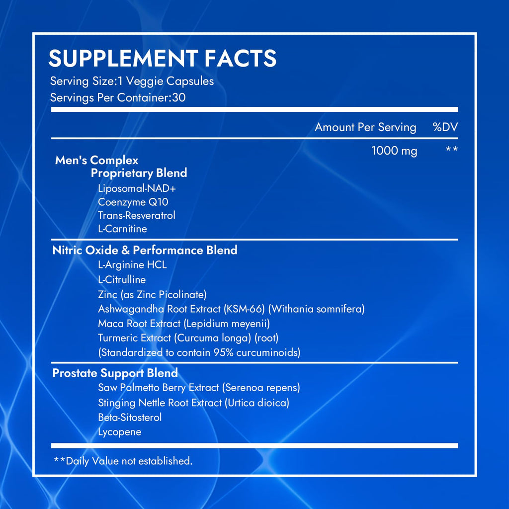 Aureph Vantique Men's NAD+ Supplement with Resveratrol, CoQ10, L-Citrulline & Lycopene - Nitric Oxide Support, Prostate Care, Anti-Aging, Stamina & Cellular Energy Boost 60 Capsules - TrustMedUSA