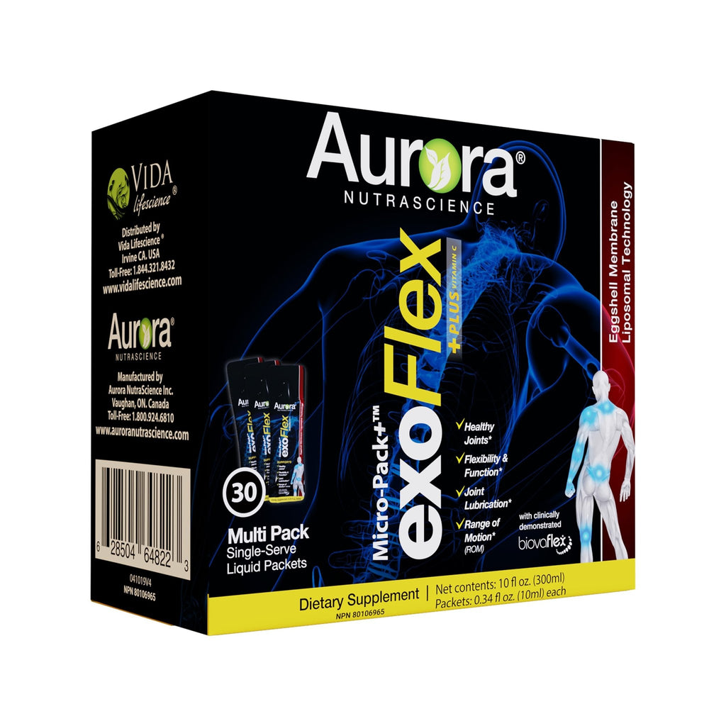 Aurora Nutrascience Micro-Pack Liposomal exoFlex+ - Liquid Vitamin C Supplement, Eggshell Membrane with BiovaFlex, Curcumin, & Boswellia, for Men & Women - 30 Single-Serve Packets - TrustMedUSA