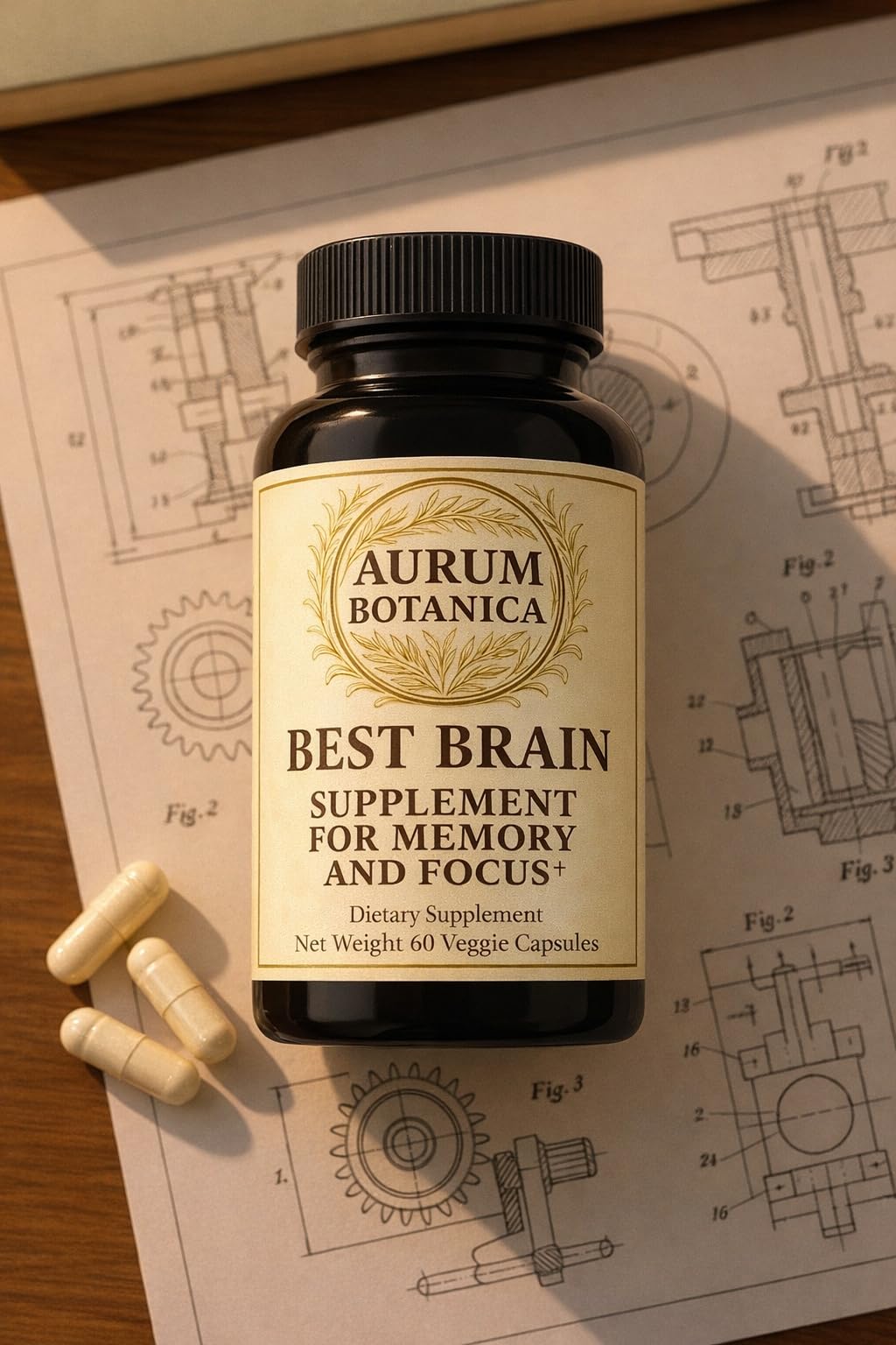 AURUM BOTANICA Best Brain Supplement for Memory and Focus - L-Theanine, Lion's Main, Vitamin B6, B12, D3, Folate, L-Tyrosine, Bacopa Monnieri, Alpha GPC, Theacrine, 30mg of Natural Caffeine (60 Count) - TrustMedUSA