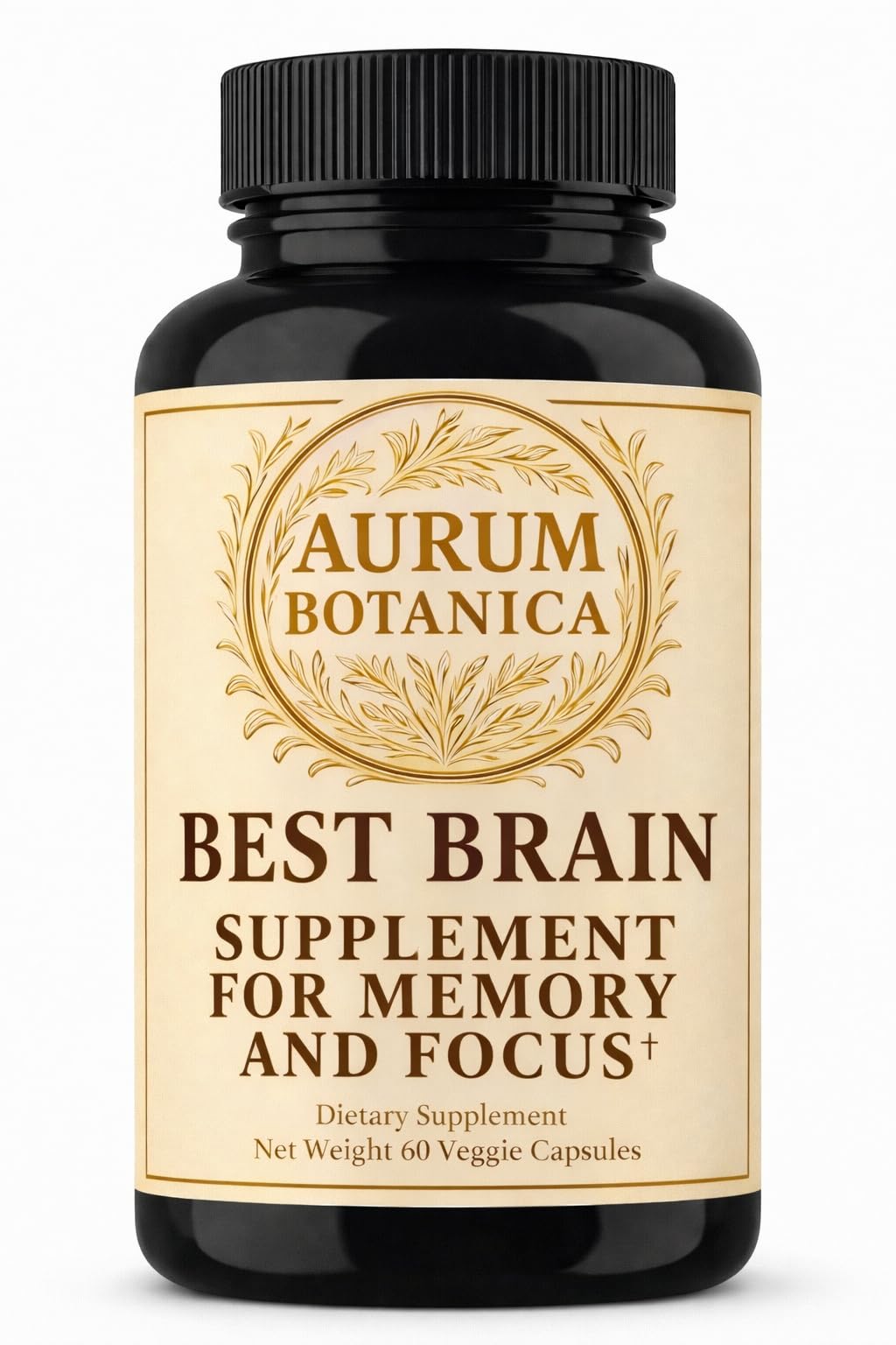 AURUM BOTANICA Best Brain Supplement for Memory and Focus - L-Theanine, Lion's Main, Vitamin B6, B12, D3, Folate, L-Tyrosine, Bacopa Monnieri, Alpha GPC, Theacrine, 30mg of Natural Caffeine (60 Count) - TrustMedUSA