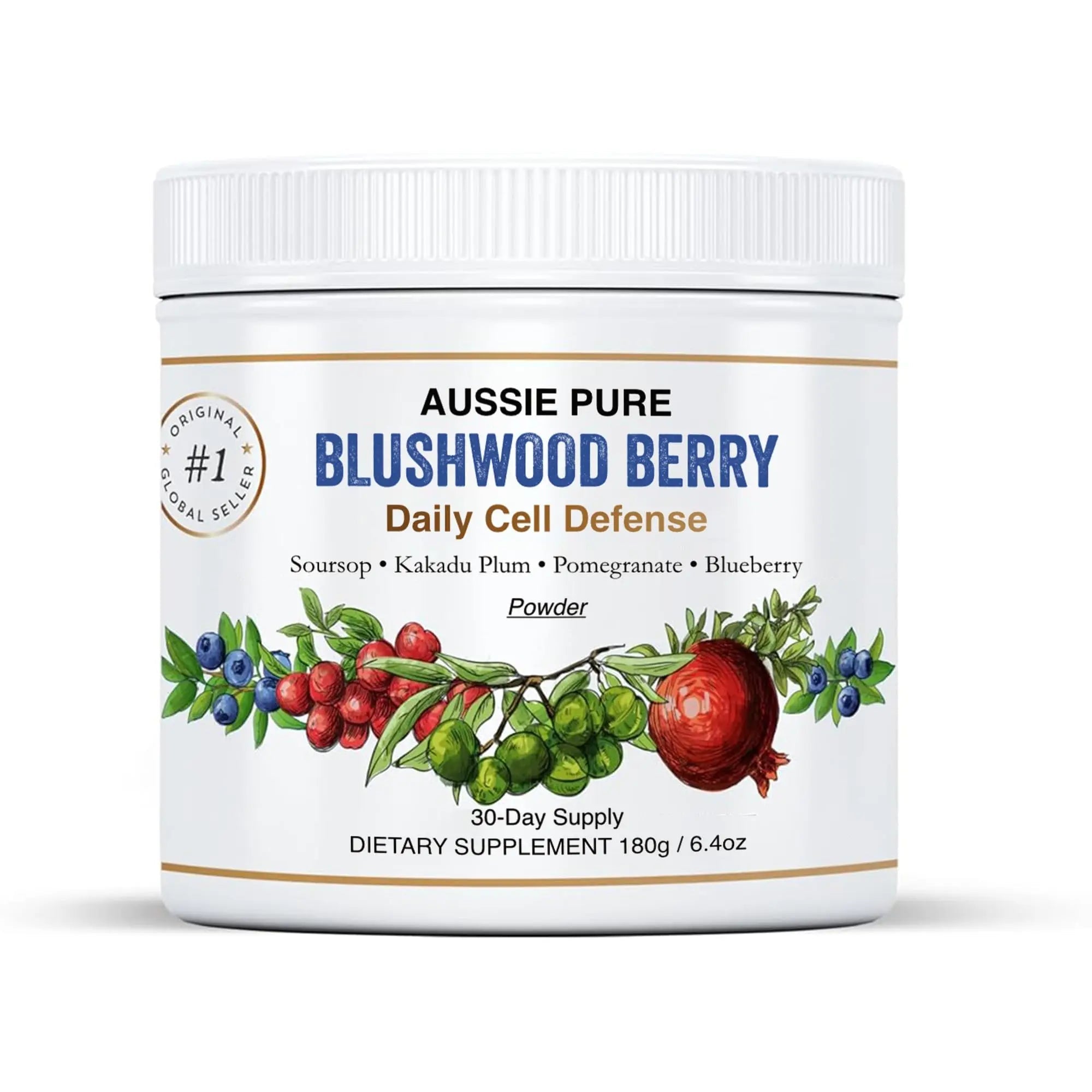Aussie Pure Blushwood Berry Superfruit Daily Cell Defense - Soursop - Kakadu Plum - Pomegranate - Blueberry - Immune and Cell Support Powder - All Ages - Lab Tested and Authenticated - 180g/6.4oz - TrustMedUSA