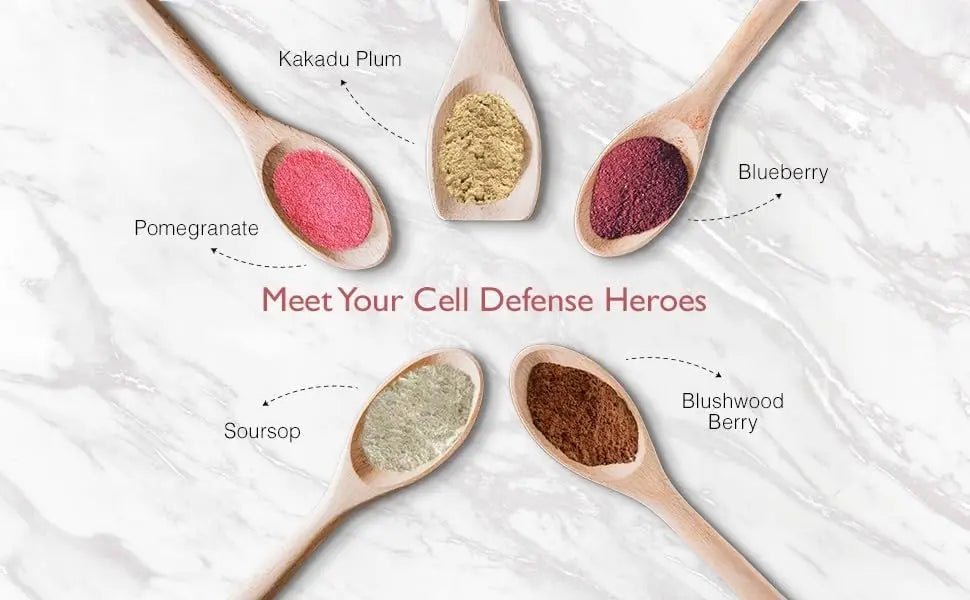 Aussie Pure Blushwood Berry Superfruit Daily Cell Defense - Soursop - Kakadu Plum - Pomegranate - Blueberry - Immune and Cell Support Powder - All Ages - Lab Tested and Authenticated - 180g/6.4oz - TrustMedUSA