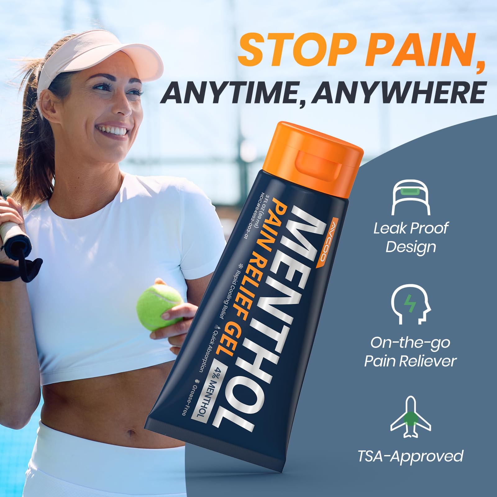 AVCOO 4% Menthol Pain Relief Gel, Cooling Sensation for Arthritis, Knees, Joint, Sore Muscle, Neck, Shoulder and Lower Back Pain Relief, Grease-Free Gel, 2 Packs (3 OZ Per Pack) - TrustMedUSA