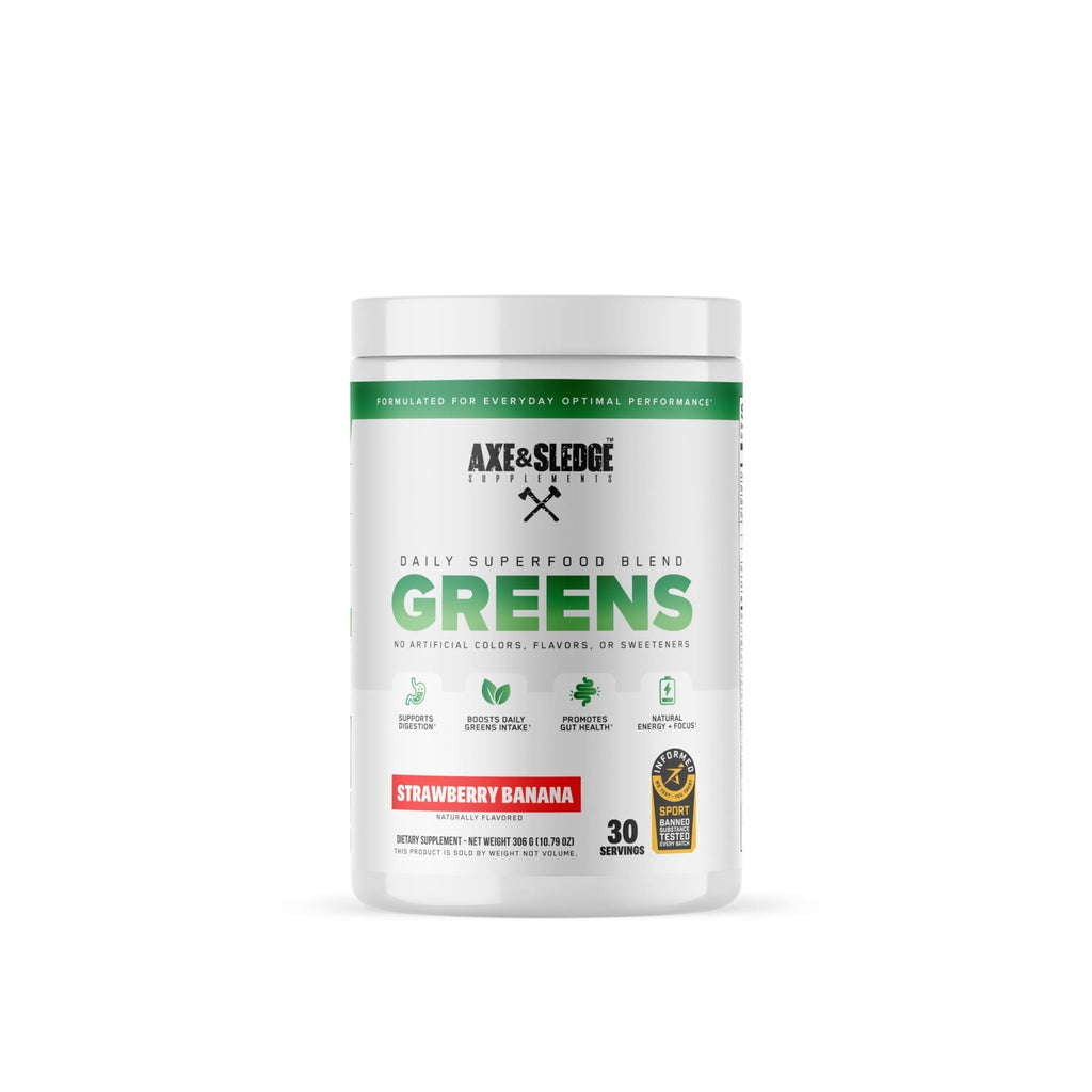 Axe & Sledge Super Greens and Reds Powder – Greens Drink with Superfoods, Probiotics & Digestive Enzymes for Energy, Gut Health & Bloating | Strawberry Banana - TrustMedUSA