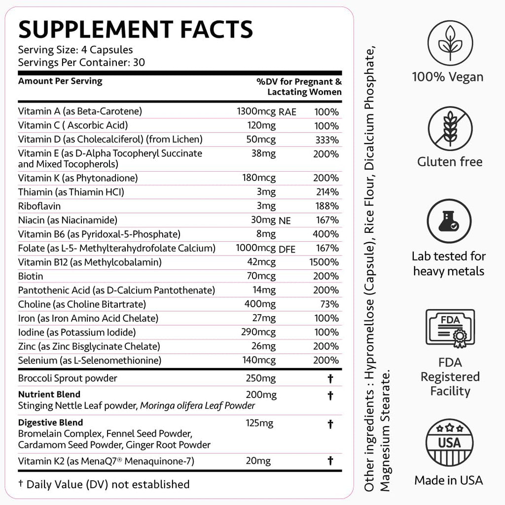 Ayurvedic Elite Prenatal Vitamins with Folate, Choline, Iron, Iodine & more | Made in USA | Optimal Bioavailability | Supports Baby's Growth and Brain Development | 30 Day Supply - OSH Wellness - TrustMedUSA