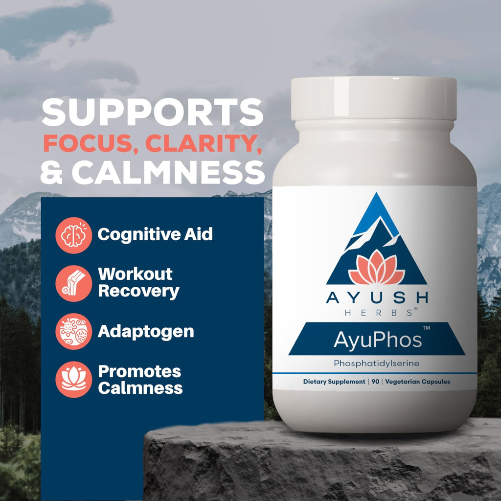 Ayush Herbs AyuPhos - Phosphatidylserine Supplement for Men & Women, Soy-Free Phosphatidyl Serine, Brain, Memory, & Cognitive Support for Adults, 200mg Per Pill - 45 Servings - TrustMedUSA