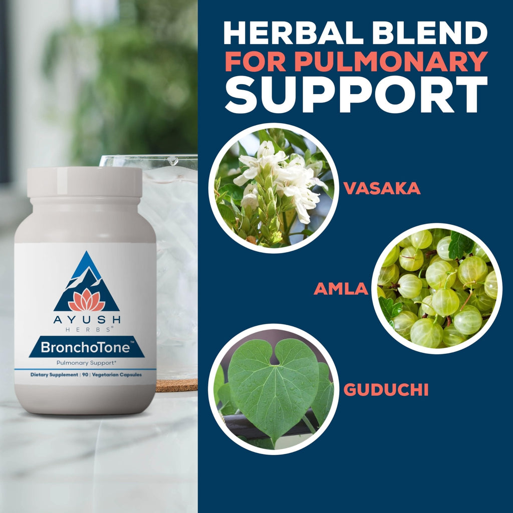 Ayush Herbs Bronchotone - Bronchial Support, Respiratory and Immune-Support Support Supplement for Women & Men, Adults, Pulmonary Care Supplement - 90 Vegetarian Capsules (1 Count) - TrustMedUSA