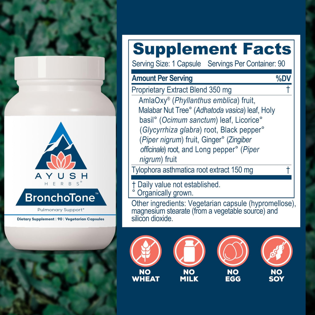 Ayush Herbs Bronchotone - Bronchial Support, Respiratory and Immune-Support Support Supplement for Women & Men, Adults, Pulmonary Care Supplement - 90 Vegetarian Capsules (1 Count) - TrustMedUSA