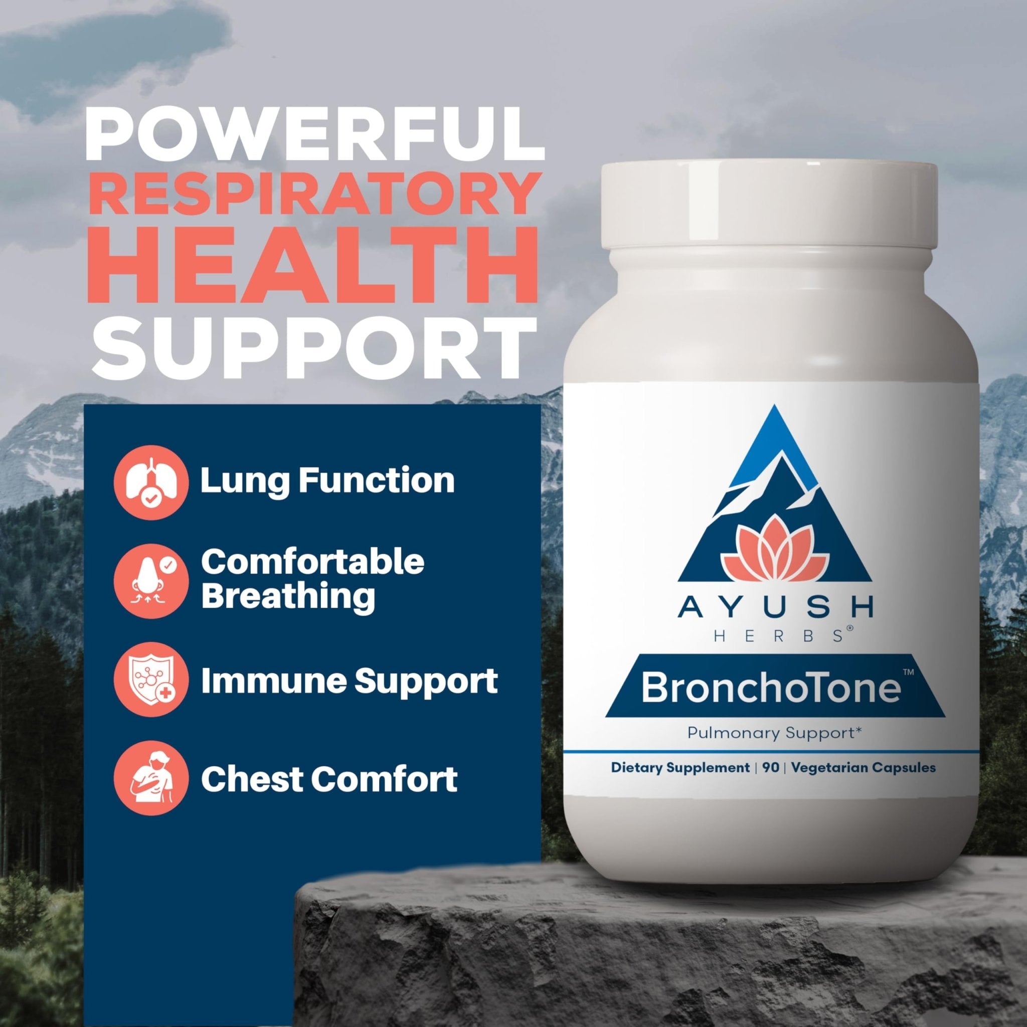 Ayush Herbs Bronchotone - Bronchial Support, Respiratory and Immune-Support Support Supplement for Women & Men, Adults, Pulmonary Care Supplement - 90 Vegetarian Capsules (1 Count) - TrustMedUSA