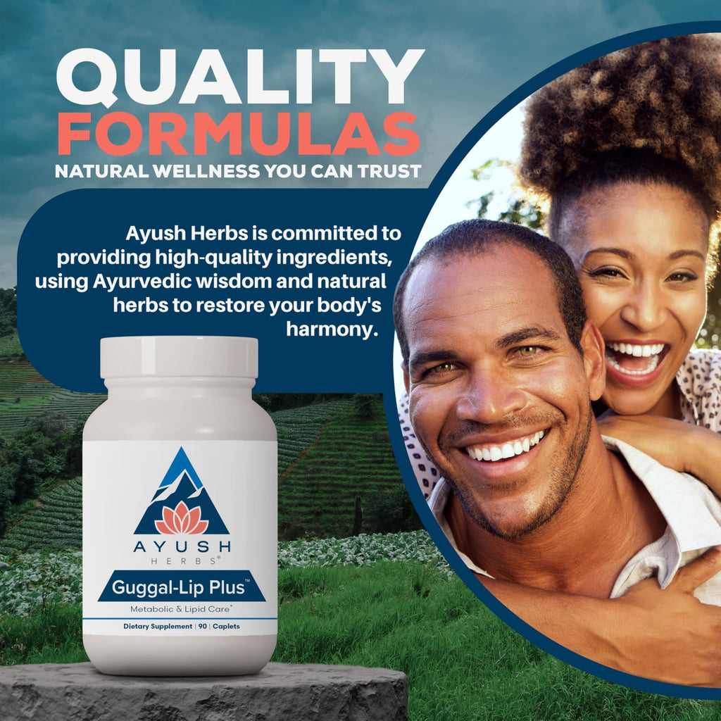 Ayush Herbs Guggal-Lip Plus - Metabolic Vitamins for Women & Men, Daily Pill, Pure & Natural Metabolic Health Supplement with Guggul - 90 Vegetarian Caplets (1 Count) - TrustMedUSA