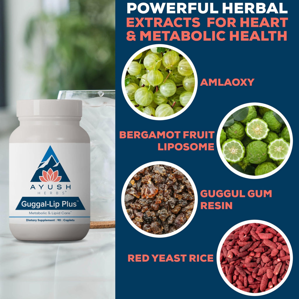 Ayush Herbs Guggal-Lip Plus - Metabolic Vitamins for Women & Men, Daily Pill, Pure & Natural Metabolic Health Supplement with Guggul - 90 Vegetarian Caplets (1 Count) - TrustMedUSA