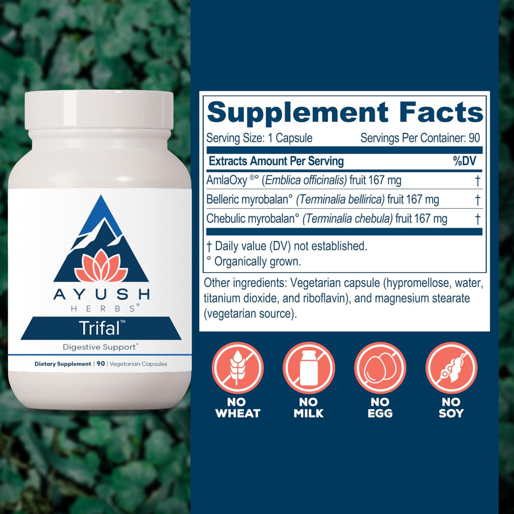 Ayush Herbs Trifal Digestive Support with Amla - Triphala Supplement for Women & Men, Promotes Balanced Digestion, Antioxidant Rich, Made with Organic Ingredients - 90 Vegetarian Capsules (1 Count) - TrustMedUSA