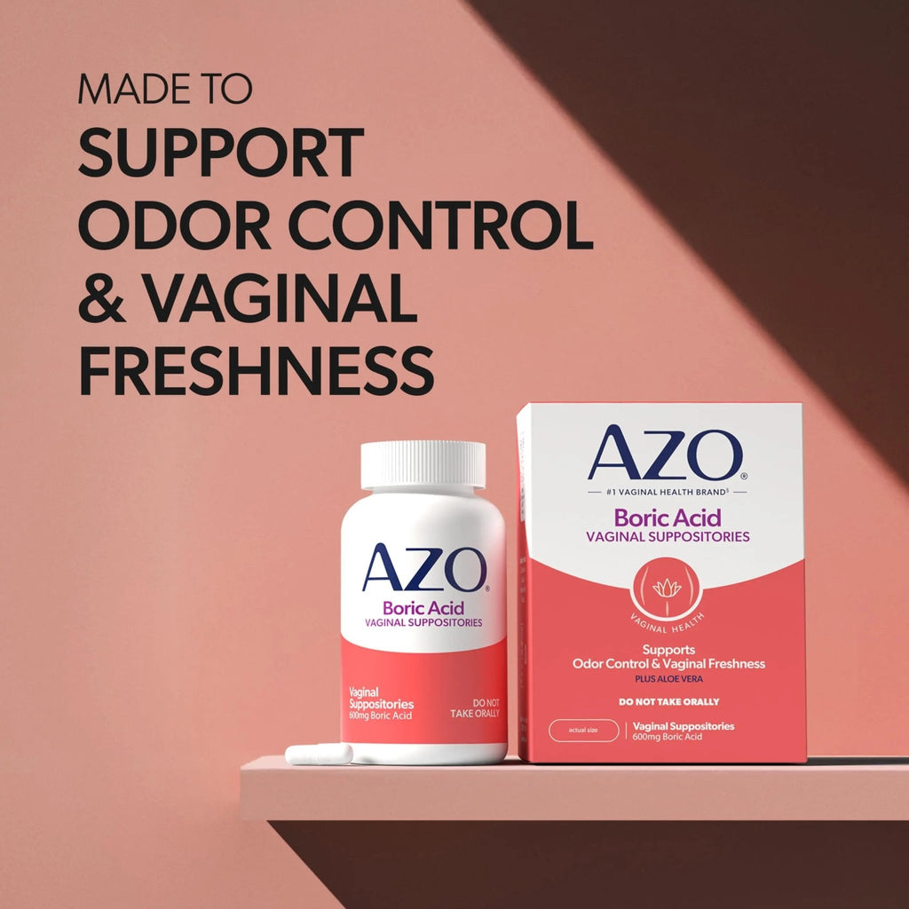 AZO® Boric Acid Vaginal Suppositories for Women, Helps Support Odor Control with Clinically Studied Boric Acid, Non-GMO, 30 Count - TrustMedUSA