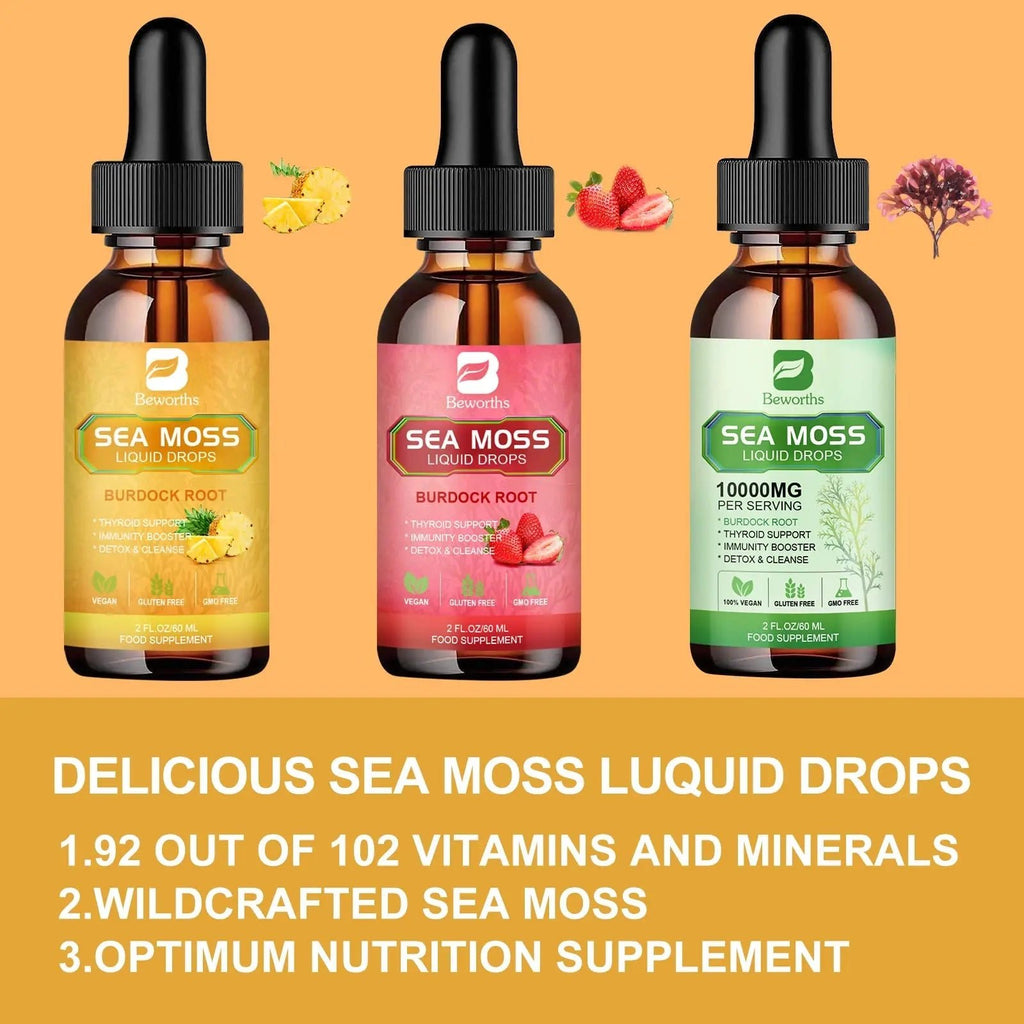 B BEWORTHS Sea Moss Liquid Drops - Organic Irish Sea Moss Gel with Burdock Root - TrustMedUSA