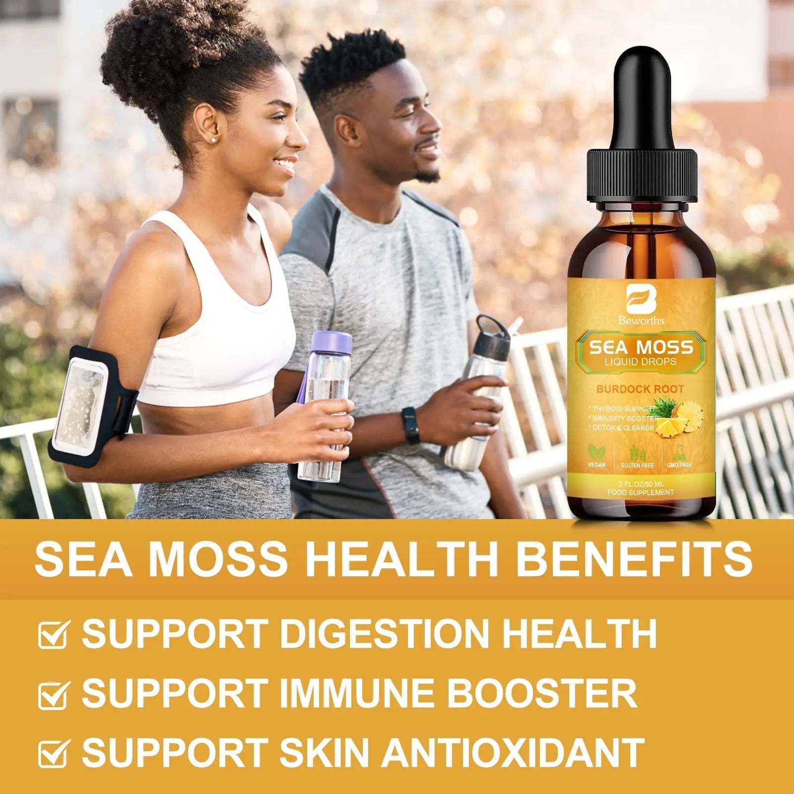 B BEWORTHS Sea Moss Liquid Drops - Organic Irish Sea Moss Gel with Burdock Root - TrustMedUSA